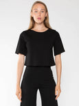 Ponte Knit Short Sleeve Top Crop - Black