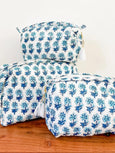 Blue Daisy Block Print Pouch (Set of 3)