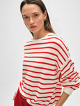 Cotton Linen Sweater - White/Tomato