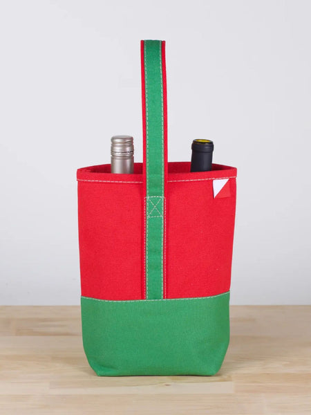 Holiday Canvas Wine Tote - Red/Green