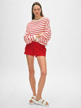 Cotton Linen Sweater - White/Tomato