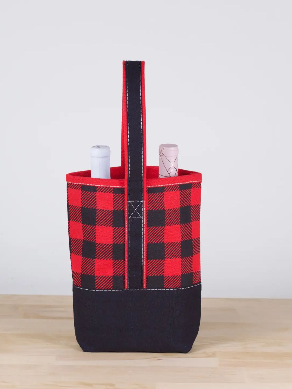 Holiday Canvas Wine Tote - Plaid