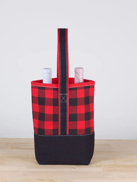 Holiday Canvas Wine Tote - Plaid