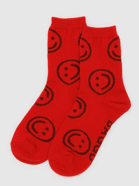 Crew Socks - Red Happy