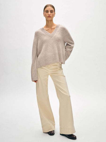 Cashmere Side Slit V Neck - Sand