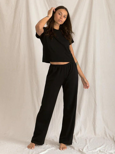Selena Ribbed Pant Black - SALE