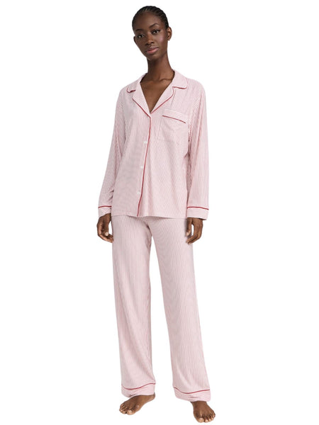 Gisele Printed Long PJ Set - Duo Red Stripe