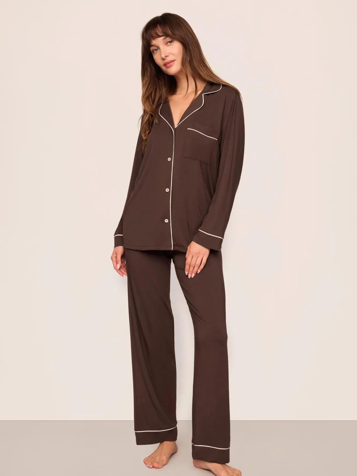 Gisele Long PJ Set - Chocolate/Ivory