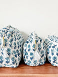 Blue Daisy Block Print Pouch (Set of 3)