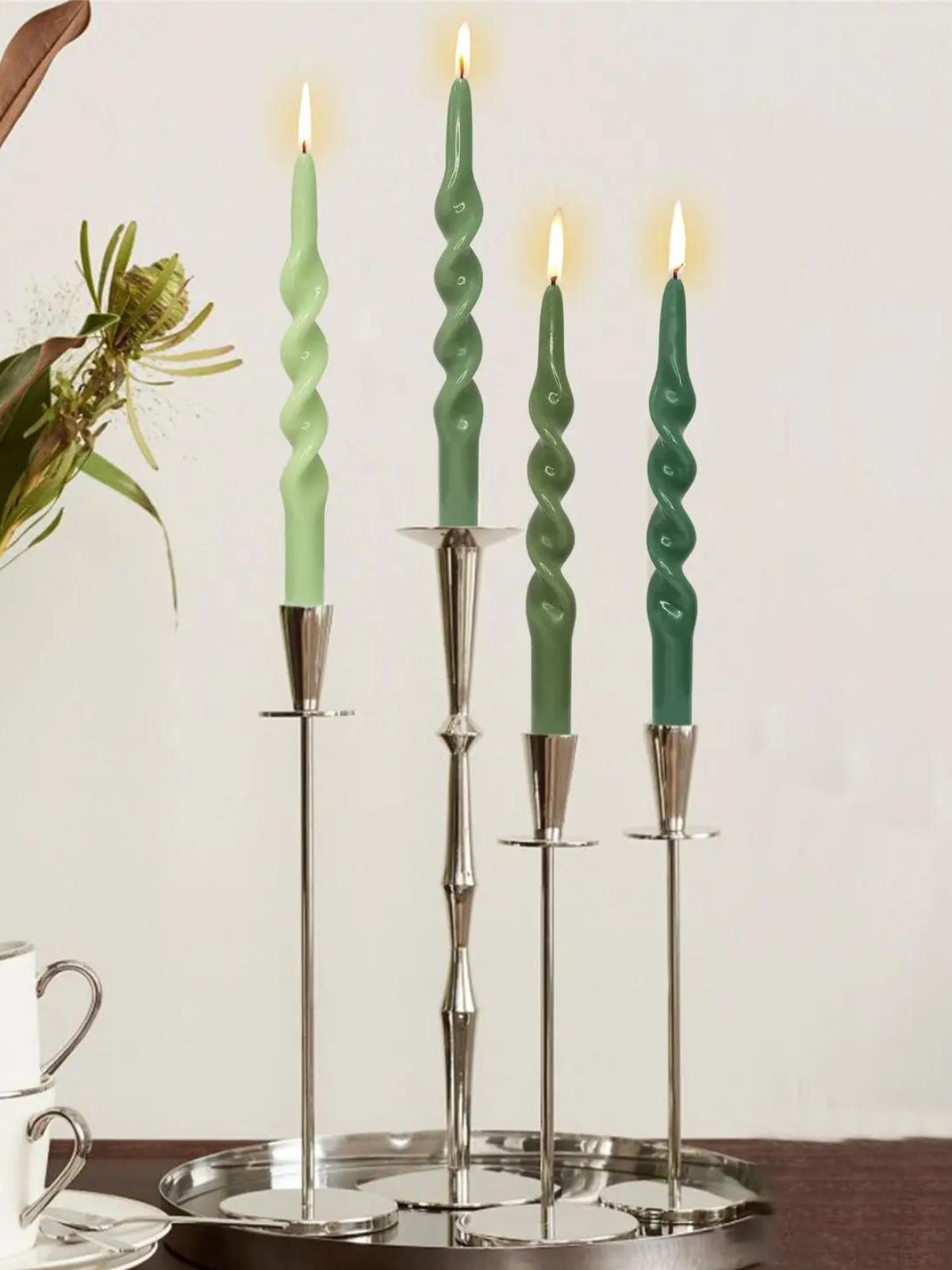 Set- 4 Green Gradient Taper Candles