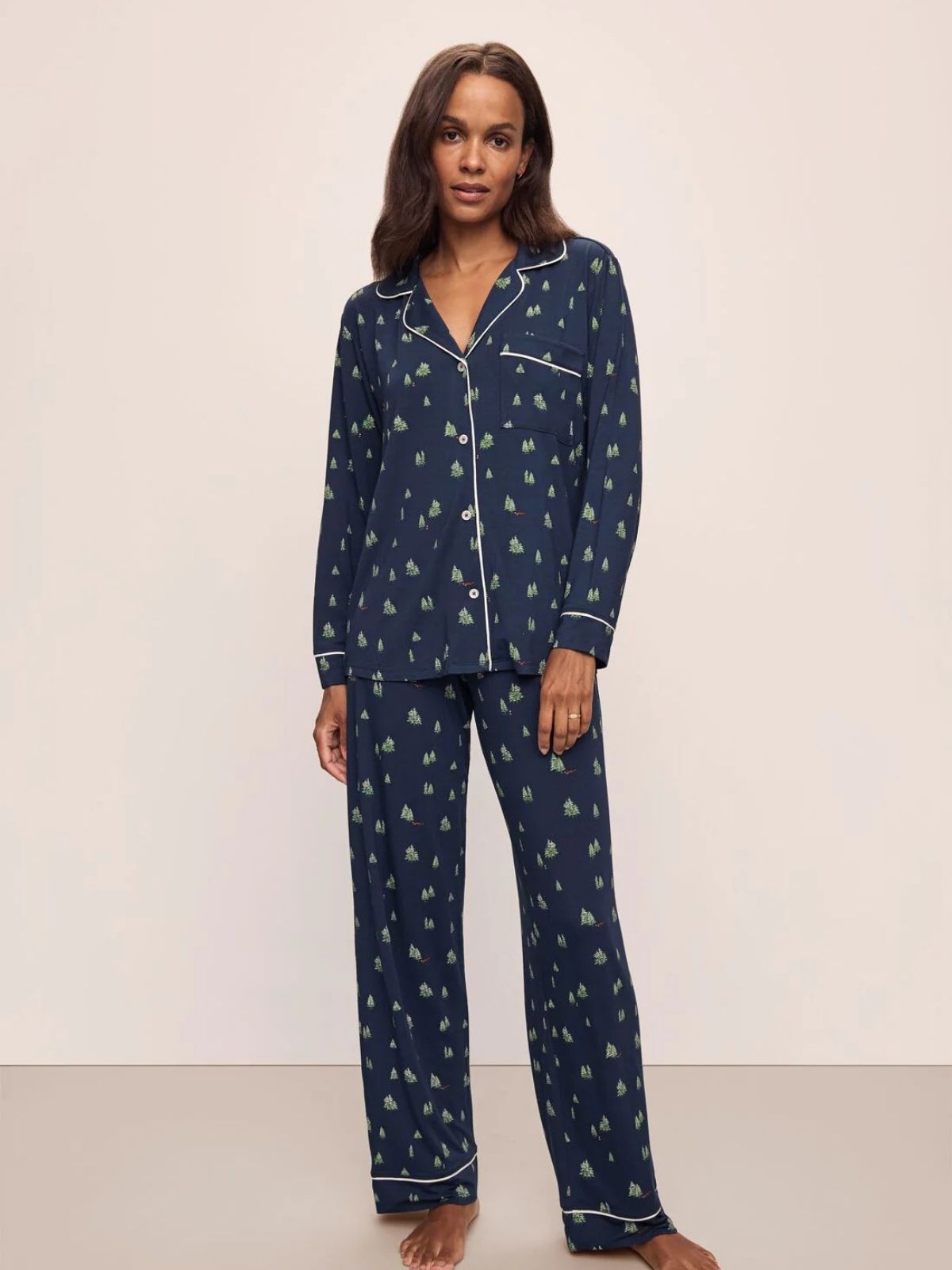 Gisele Printed Long PJ Set - Woodland Pine Navy