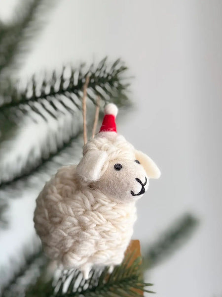 Felt Ornament - Sheep w/ Santa Hat