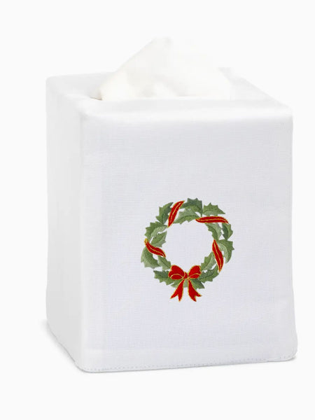 Holly Ribbon Wreath Tissue Box Cover