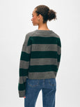 Cashmere Striped Crewneck - Graphite/Emerald