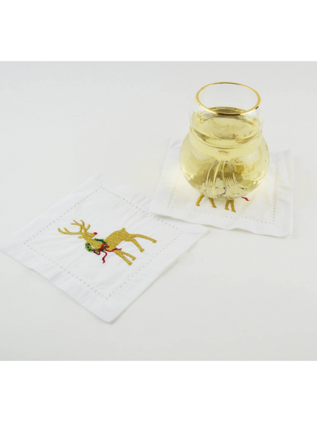 Reindeer Embroidered Cocktail Napkin