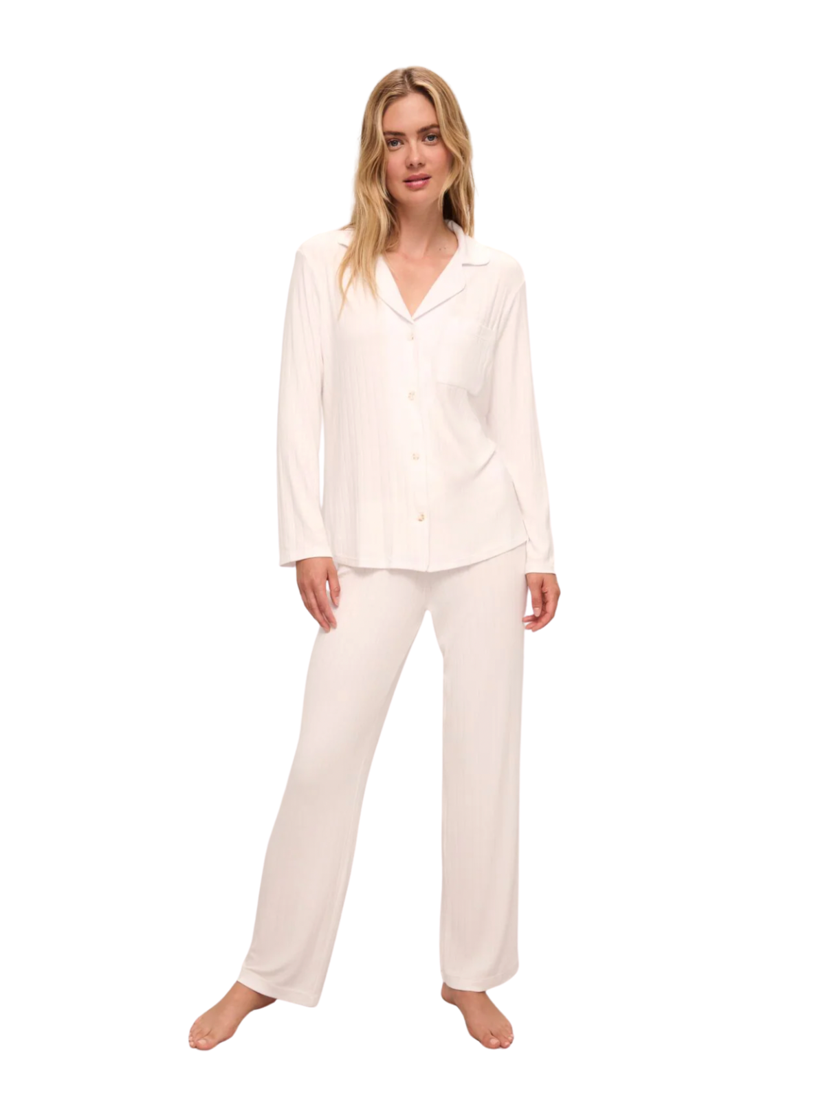 Gisele Rib Long PJ Set - White
